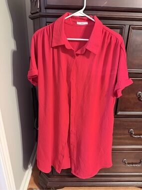 Women’s Red Button-Front Midi Dress — Timeless Shirt Dress Style
